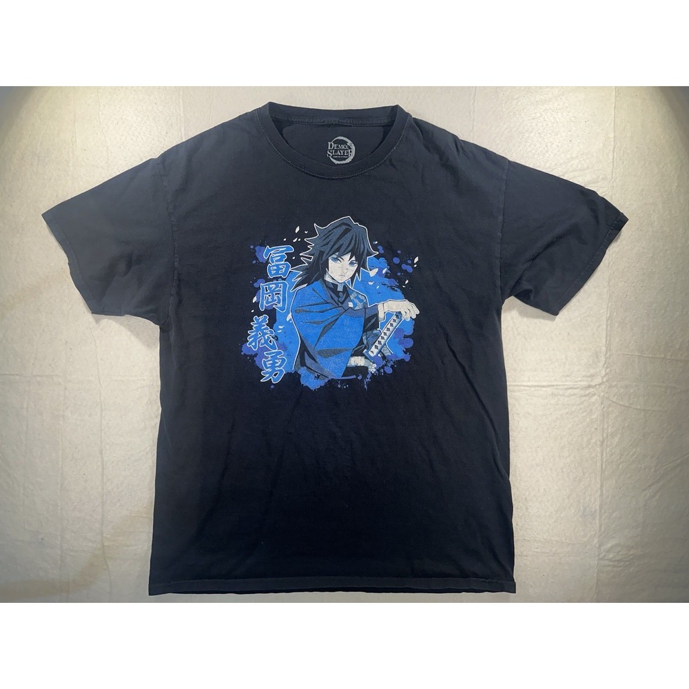 Demon Slayer Giyu Tomioka Graphic T Shirt Mens L Black Anime Manga Tee
